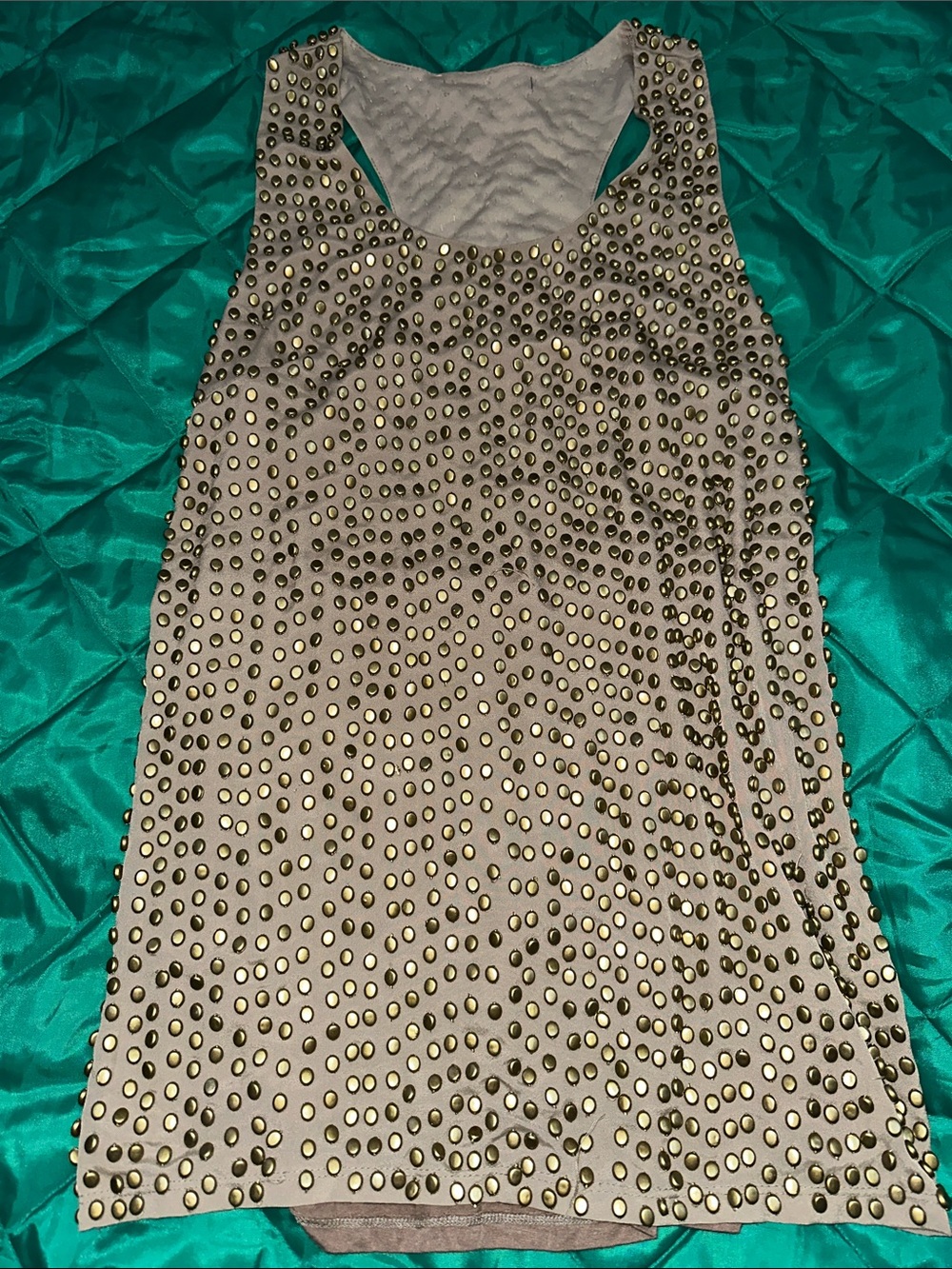 Taupe Studded Scoop Neck Tank Top